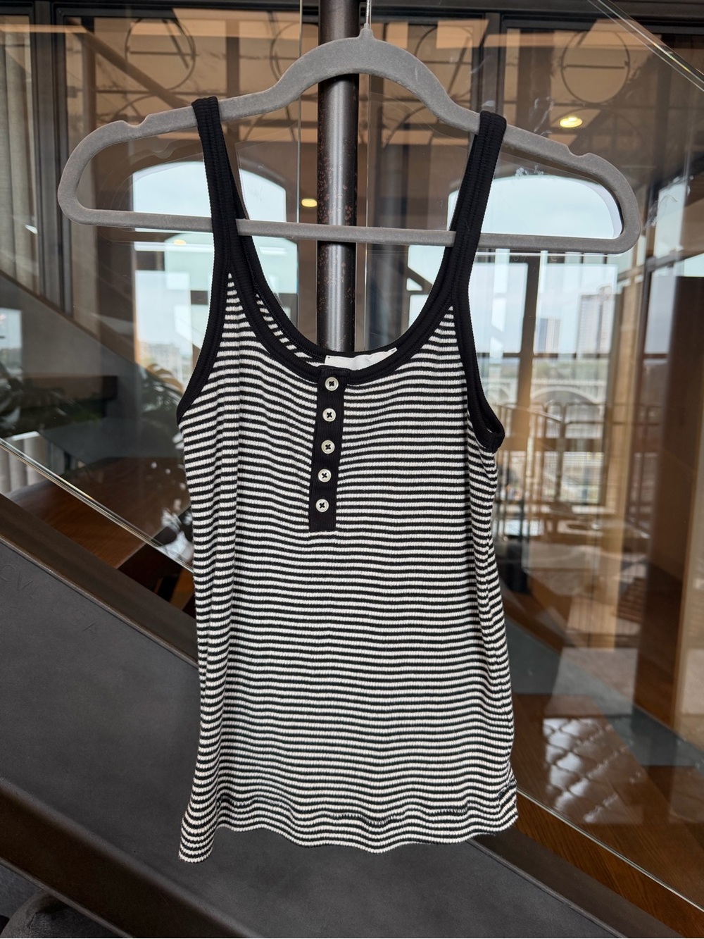 REVOLVE The Great Black & White Striped Henley Tank